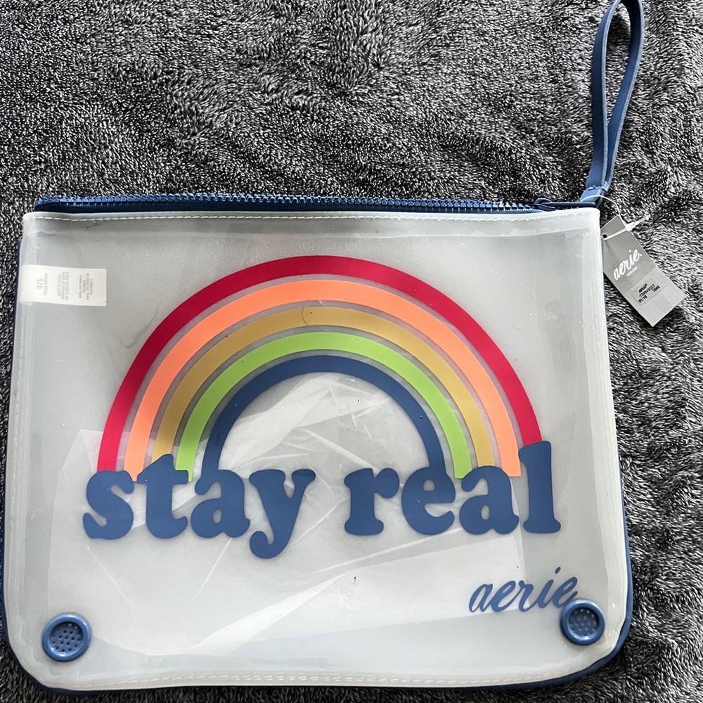 Aerie Clear wet/ dry Pouch with Rainbow Design NWT